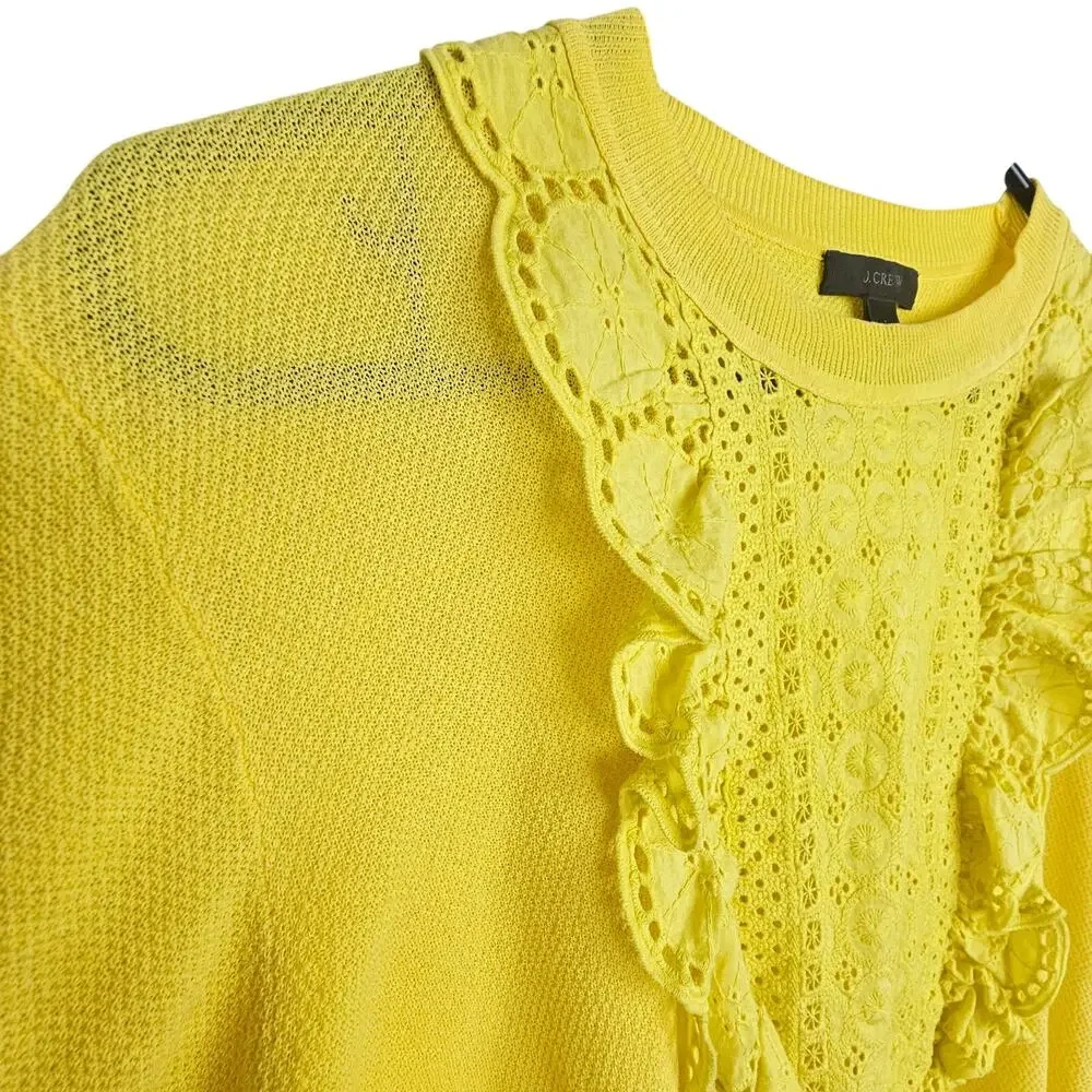 J. Crew Womens Summerweight Cotton Eyelet Sweater Size L Ruffle ASO Mattie Ashby